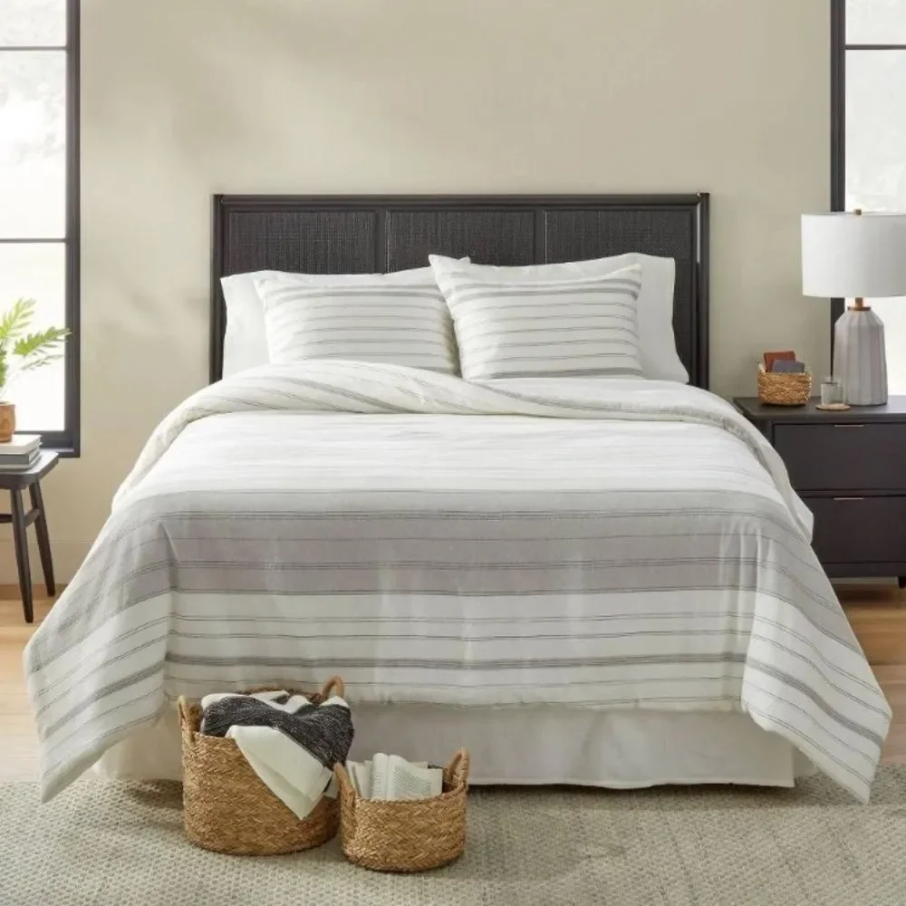 Hearth &  Hand F/Q size Striped Gray and White Bed Comforter Only